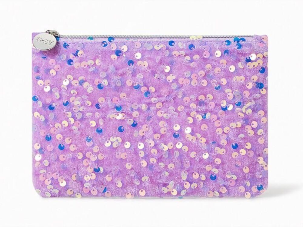 New Ipsy Glam Bag All That Glitters Purple Sequin Makeup Accessory Bag